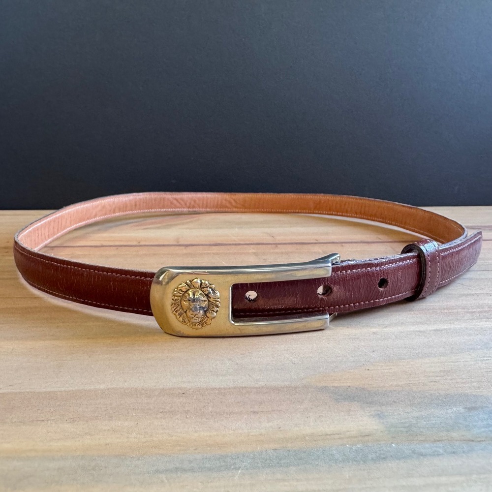 Vintage 90s Anne Klein Skinny Brown Leather Belt Small 26" - 29" Minimalist